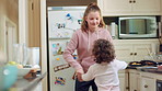 Happy, children and holding hands in home with dance, family bonding together and music on weekend. Young girl, siblings play and connection in house with fun energy, support and song for movement.