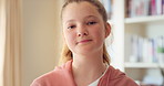 Smile, education and face of child at school with confidence for scholarship, growth or development. Study, kid and portrait of girl student with pride for learning pr academic knowledge on campus.