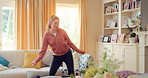 Dance, movement and girl in living room with energy for celebration, performance and expression. Happy, excited and female person with hip hop for hobby, entertainment and weekend fun in home