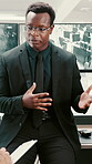Manager, man or security guard meeting in office for shift instruction, operational plan or protocol. Protection service, supervisor or team briefing for incident response, notes or CCTV surveillance