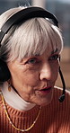 Headset, talking and businesswoman in home with remote work for virtual assistant with online query. Contact us, mature person and female customer support specialist with mic for omnichannel system.