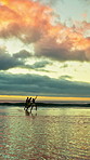 Running, friends and freedom at beach for holiday, bonding or together in nature on weekend getaway. Outdoor, sunset and reunion on summer vacation, space and travel with people on ocean adventure
