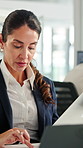 Woman, accountant and calculator with documents on laptop for financial planning or project budget. Female person, accounting or business finance with analysis on computer for company report or audit