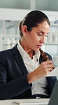 Woman, doctor and writing on clipboard in office for brain scan, medical analysis and results. Mature person, tech or paperwork for radiology report, healthcare assessment and neurology abnormalities