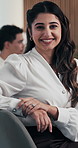 Business, face or woman in boardroom with smile, pride or ambition as investment advisor. Laugh, meeting or financial director in office with portrait, confidence or about us in risk management.