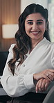 Business, face or woman in office with smile, pride or ambition as investment advisor. Happy, meeting or financial director in workplace with portrait, confidence or about us in risk management.