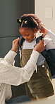Family, home and child with backpack for school, together and morning routine with mom or assistance. Woman, getting ready and helping daughter with bag, academic growth and development in house