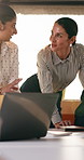 Laptop, team and women in business meeting for online publishing, editing or agency discussion. Collaboration, editor and people with ebook review, online brainstorming or planning together in office