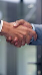 Business, people and handshake in office for gesture, greeting or friends with trust. Corporate, deal and congratulations for achievement, space or success with partner or merge for collaboration