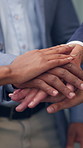 Business, people and meeting with handstack in office for good news, real estate success or celebration. Staff, huddle and team achievement for property deal, realtor motivation and auction milestone