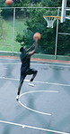 Basketball, fence and game with people, outdoor together for competition or tournament. Healthy, fitness and sports with group of active players on court for exercise, jump or practice match at venue