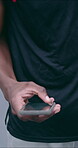 Phone, basketball and hands of man on court for sports league app, communication and fitness tracking. Text message , social media and game scores check with person and mobile outdoor for chat