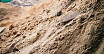 Dirt, building and sand for construction on site for structure development with cleaning area. Rubble, dust and concrete for industry project with renovation, maintenance or repairs with demolition.