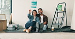 Real estate, face or couple in house with key, safety access or investment in dream home. Security, happy or people with purchase together, property success or moving achievement for new homeowners.