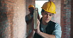 Carry, construction and team with beam on site for building project, property renovation or labor. Builder, men and wood material for industrial expansion, scaffolding or framework for infrastructure