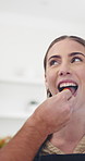 Nutrition, fruit or couple in kitchen with feeding, meal prep or healthy eating in romantic connection. Love, diet or woman in home with strawberry, bonding or culinary hobby in relationship wellness