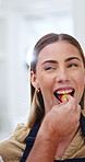 Love, fruit or couple in house with feeding, nutrition or healthy eating in romantic connection. Diet, flare or people in home with strawberry, bonding or culinary hobby in relationship wellness.