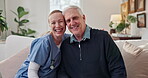 Face, hug and nurse with old man on sofa in home for elderly care, retirement and support. Embrace, consulting and medical advice with senior person and caregiver in house for wellness and smile