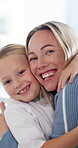 Face, mother and hug sick child in hospital for recovery support, emotional security and trust. Healthcare, happy mom and embrace patient for pediatric visit, healing comfort and connection in clinic