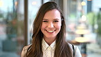 Laugh, business and face of woman in office for career opportunity, financial advisor and pride. Corporate, happy and portrait of person with confidence for about us, finance job and development