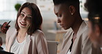Meeting, tablet or business people with team for project discussion, collaboration or ideas in office. Employees, colleagues or technology for company data or performance review together in workplace
