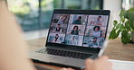 Laptop screen, online meeting and business people with video call for planning, discussion or b2b networking. Digital conference, team and partnership consulting for idea, collaboration and solution