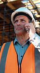 Construction, review or man on site with phone call, stock delivery or inspection update in chat. Contact, below or mature engineer with tech, progress report or resource planning in communication.