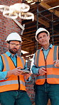 People, drone and inspection at construction site for engineering, architecture and planning. Team, collaboration and technology for surveying, development and progress with project management