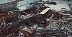 Construction, rebar and metal at empty site for building development, reinforcement or project. Architecture equipment, steel rust or materials for engineering, incomplete infrastructure or concrete
