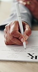 Hand, doctor and writing in practice for prescription, consultation or patient information for healthcare. Person, medical specialist or notepad in office for service, script policy or recommendation