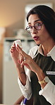 Doctor, pills and woman talking for healthcare instruction, prescription and dose in hospital. Medicine bottle, healing or mature worker with drugs, explain treatment plan or medical advice in clinic