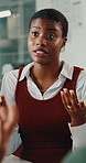 Explain, meeting and talking with business woman in office for feedback or problem solving. Collaboration, conversation and review with employee in workplace for discussion or project management