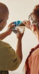 Color, renovation and swatch with couple in new house together for mortgage investment. Palette, property and real estate with back of people in apartment for diy project or home improvement