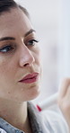 Woman, scientist and writing with ideas in lab for planning, medical research or study. Female person, science or taking notes with solution or problem solving for discovery, test results or tasks