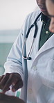 Medical, discussion or team in hospital with tablet, research or patient review for treatment plan. Healthcare, people or doctors with tech, collaboration insight or partner feedback in post surgery.