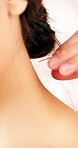 Acupuncture, hands and neck with people in spa for treatment of muscle tension or pain relief. Healthcare, medical or needle with client and therapist in wellness clinic for recovery or support