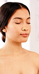Acupuncture, relax or woman at spa with pin, muscle relief or detox benefit in alternative medicine. Tranquil, needle or person with eyes closed, pressure point or body alignment in holistic wellness