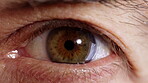 Closeup, eye and vision with patient at clinic for optometry appointment or checkup. Healthcare, optical and eyesight with person at ophthalmology assessment for visual correction or improvement