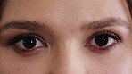 Optical, face or eyes with examination, closeup and glaucoma screening in vision care. Portrait, blink or person with optometry function, eyesight assessment or visual tracking for ocular wellness.