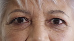Face, eyes and senior woman with vision, optometry assessment and visual clarity test for correction. Portrait, elderly person and eyesight examination for cataracts, glaucoma and health closeup