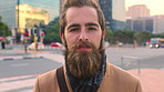 Face, teacher and man in city for education, career pride and about us for teaching at university. Portrait, male person or professor in town with ambition, learning support and experience at college