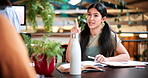 Student, woman and conversation in college with study group, education or knowledge for homework task. University, person and talk in library with textbook, project or learning for skill development.