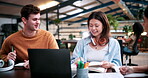 Laptop, study and books with people in college for research, tutor session and education project. Assignment, university and knowledge with students on campus for class schedule and exam portal