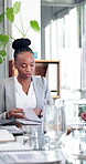 Talk, woman and meeting with file in office for financial review, monthly feedback or update. Finance manager, team and discussion with documents for company performance, goal setting and action plan