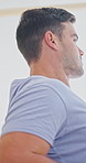 Man, bed and awake with morning stretching in home for new day, fresh start or comfort in blanket. Male person, relax or waking up with duvet, pillow or sheets in bedroom for nap or rest in house