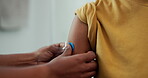Child, plaster and hands of parent for injury, bruise or sore arm with first aid or help in family home. Bandage, wound protection and wellness of kid with woman for healing, pain and recovery