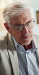 Meeting, glasses and businessman in office planning for finance report with company budget. Discussion, research and mature male financial manager with feedback on investment proposal in workplace.