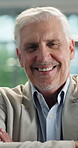 Laugh, professional and face of businessman in office with confidence for finance career. Happy, mature person and portrait of male financial manager with pride for company about us in workplace.