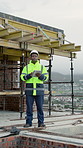 Architect, thinking and man with tablet  on roof, search or planning for property development on web. Serious, civil engineer and black person with tech, reflection and project management with info