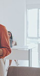 Walk, texting and business woman with phone for office arrival, client email or start marketing job. Morning, media buyer and tech at agency for reporting to duty, campaign management and coworking